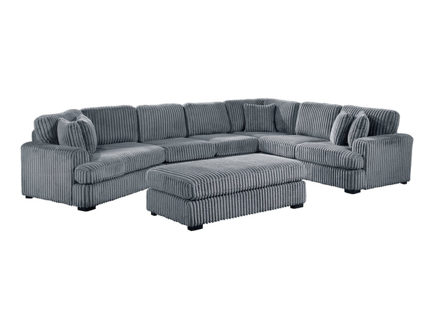 Warwick Gray 5-Piece Sectional with Left Cuddler and Ottoman - Ornate Home