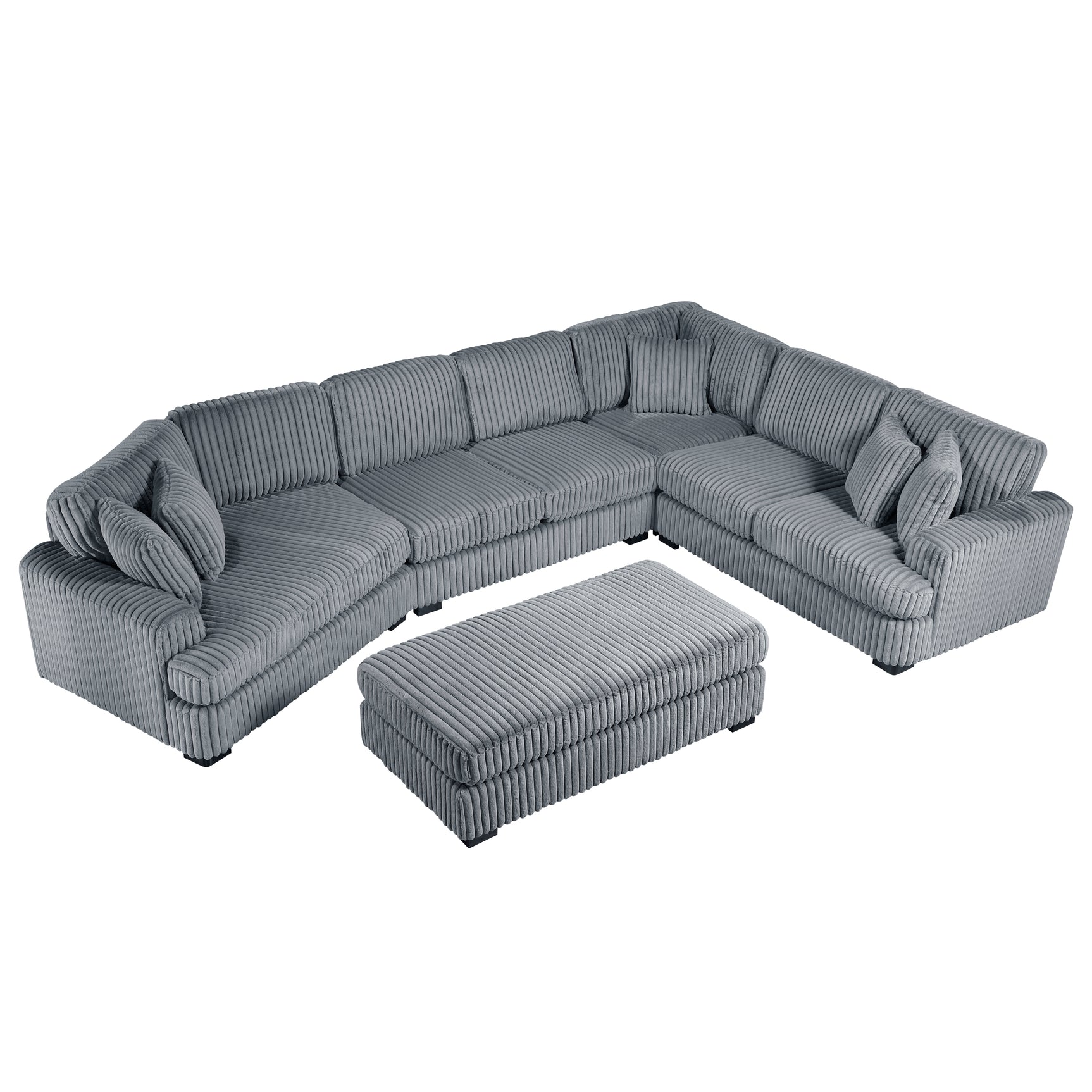 Warwick Gray 5-Piece Sectional with Left Cuddler and Ottoman - Ornate Home