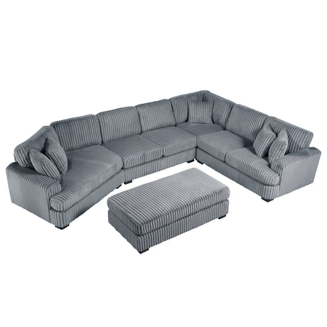 Warwick Gray 5-Piece Sectional with Left Cuddler and Ottoman - Ornate Home