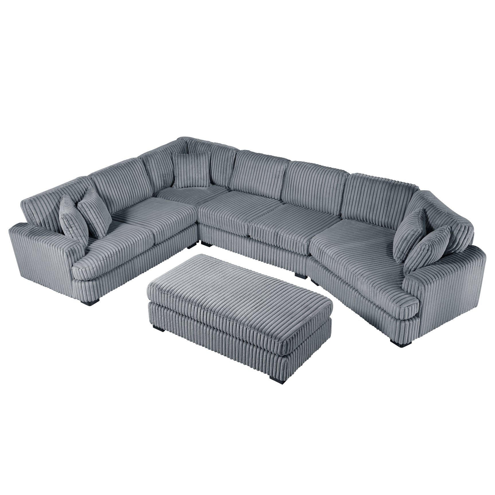 Warwick Gray 5-Piece Sectional with Right Cuddler and Ottoman - Ornate Home