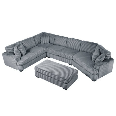 Warwick Gray 5-Piece Sectional with Right Cuddler and Ottoman - Ornate Home