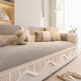 Washable Sofa Throw Pad, Non-Slip Sofa Mat Cozy Couch Slipcover with Soft Furry Trim - Ornate Home