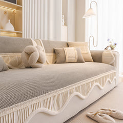 Washable Sofa Throw Pad, Non-Slip Sofa Mat Cozy Couch Slipcover with Soft Furry Trim - Ornate Home