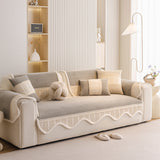 Washable Sofa Throw Pad, Non-Slip Sofa Mat Cozy Couch Slipcover with Soft Furry Trim - Ornate Home