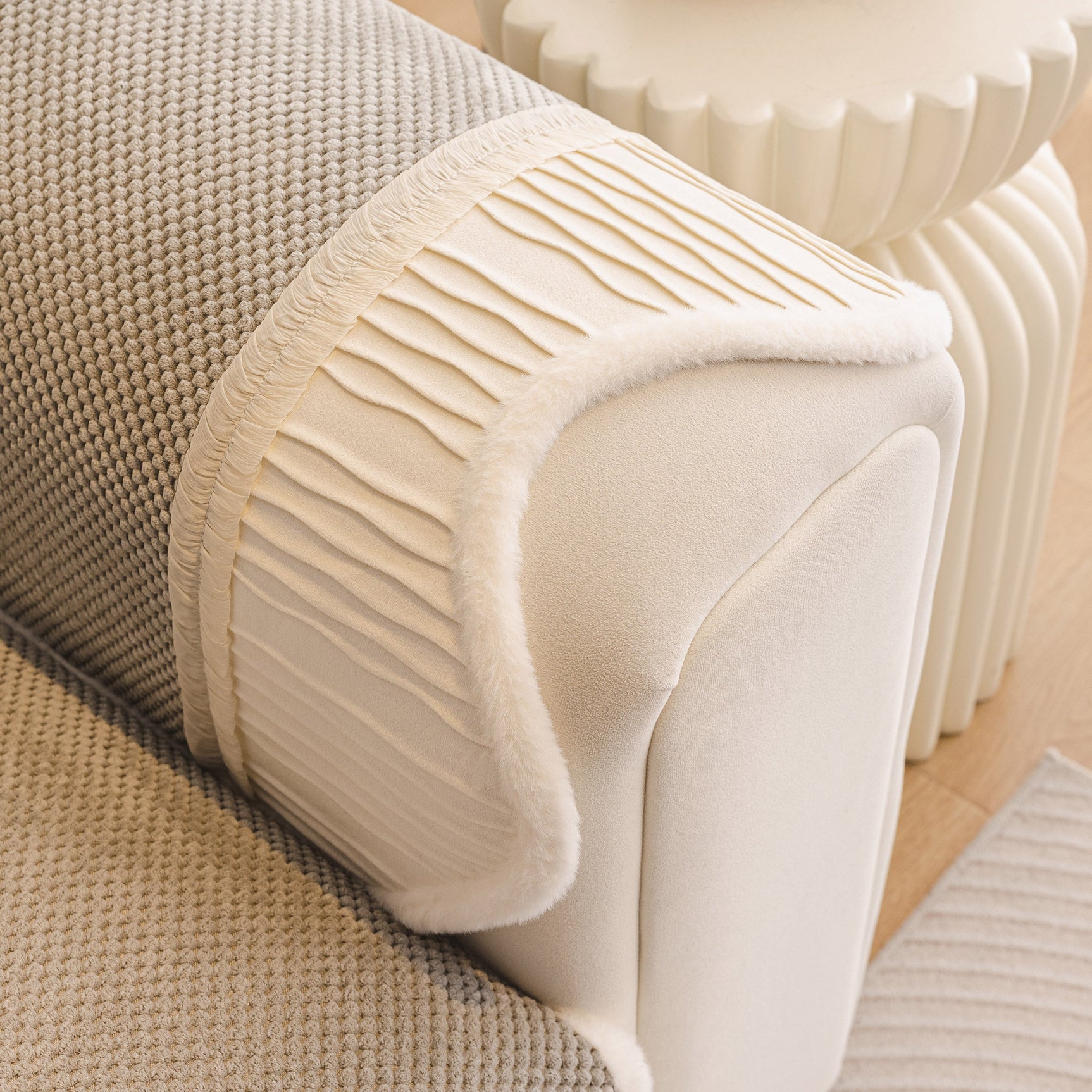 Washable Sofa Throw Pad, Non-Slip Sofa Mat Cozy Couch Slipcover with Soft Furry Trim - Ornate Home