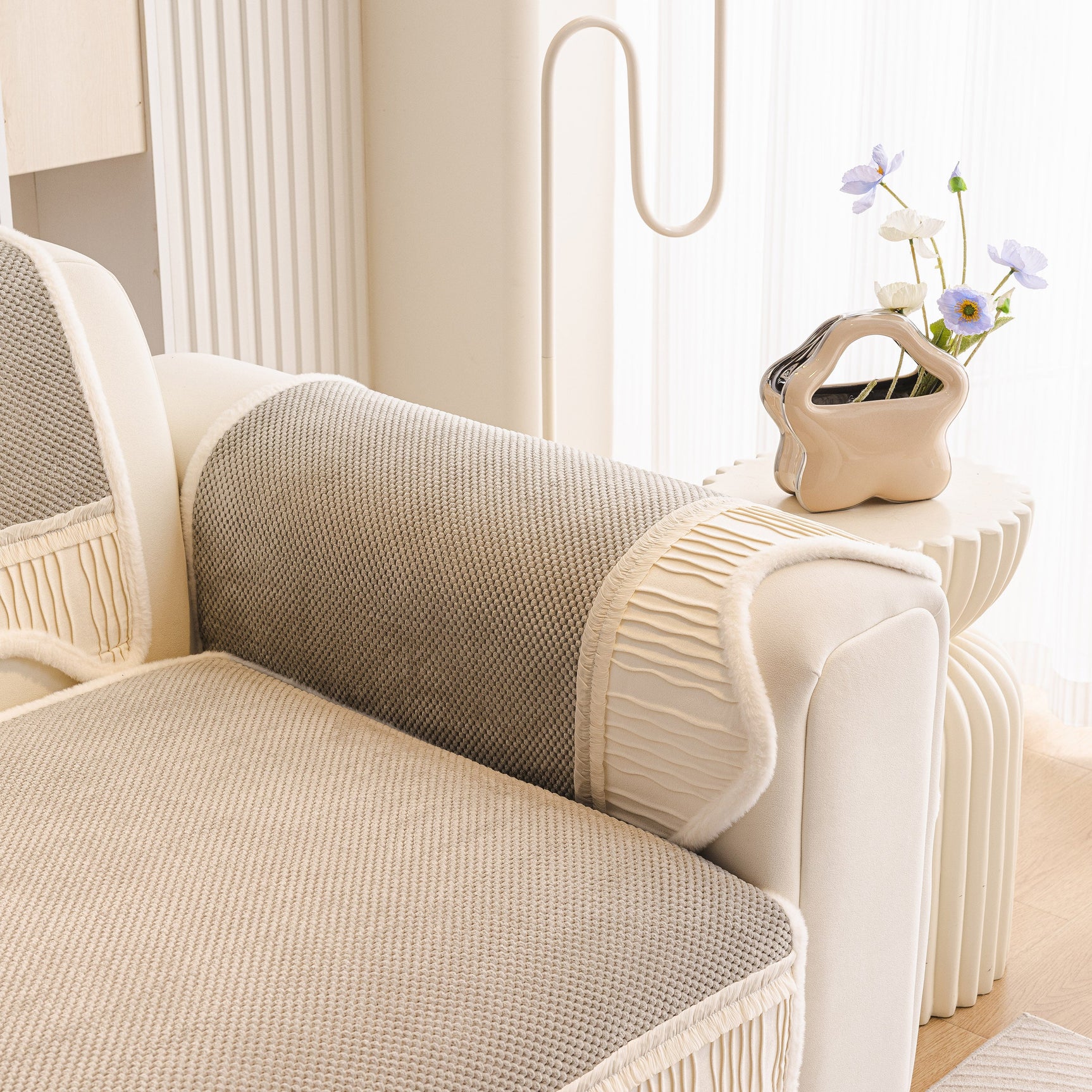 Washable Sofa Throw Pad, Non-Slip Sofa Mat Cozy Couch Slipcover with Soft Furry Trim - Ornate Home