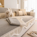 Washable Sofa Throw Pad, Non-Slip Sofa Mat Cozy Couch Slipcover with Soft Furry Trim - Ornate Home