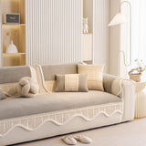 Washable Sofa Throw Pad, Non-Slip Sofa Mat Cozy Couch Slipcover with Soft Furry Trim - Ornate Home