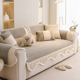 Washable Sofa Throw Pad, Non-Slip Sofa Mat Cozy Couch Slipcover with Soft Furry Trim - Ornate Home