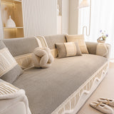 Washable Sofa Throw Pad, Non-Slip Sofa Mat Cozy Couch Slipcover with Soft Furry Trim - Ornate Home