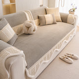 Washable Sofa Throw Pad, Non-Slip Sofa Mat Cozy Couch Slipcover with Soft Furry Trim - Ornate Home