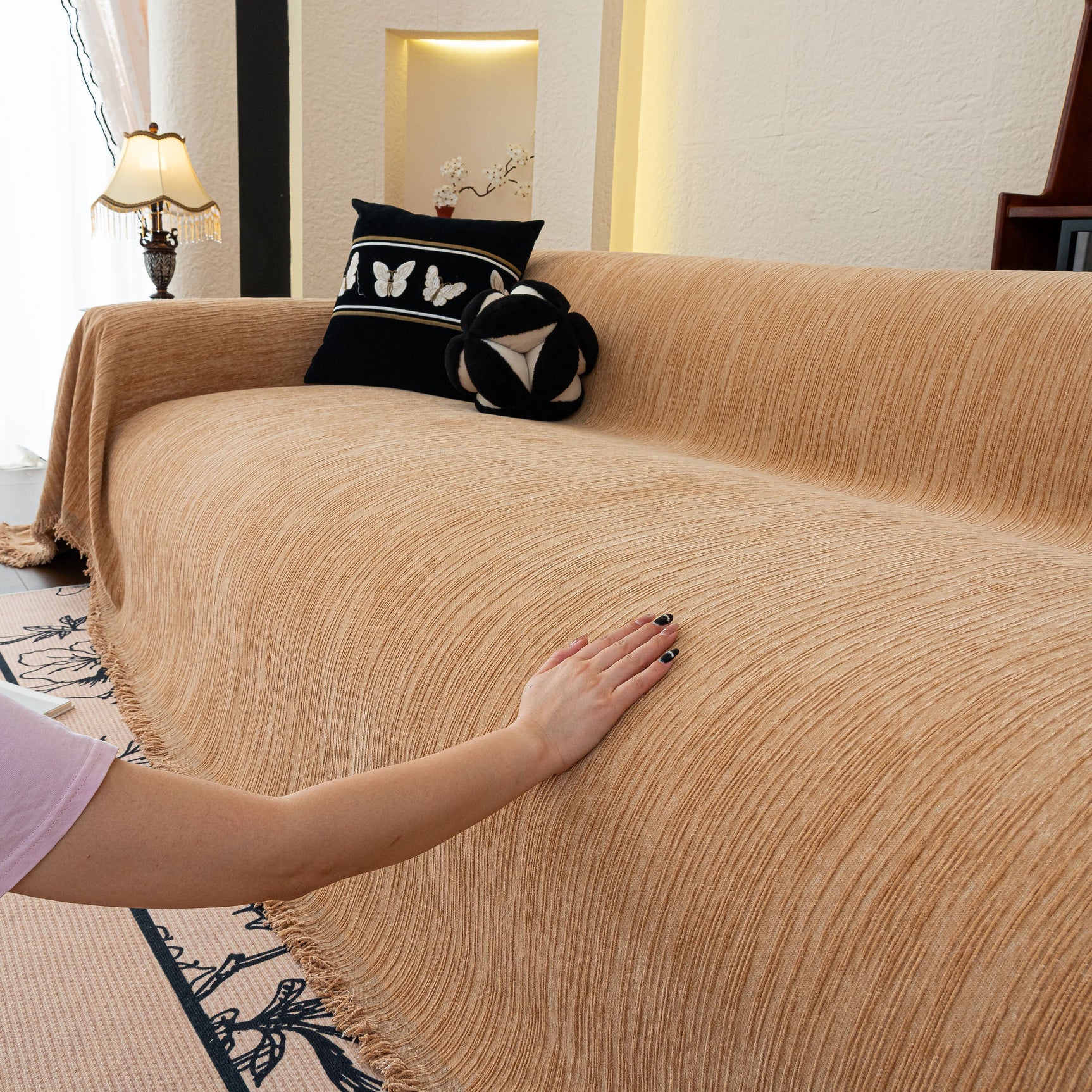 Washable Textured Sofa Cover Throw for Pets, Dogs Furniture Protector with Tassels - Ornate Home
