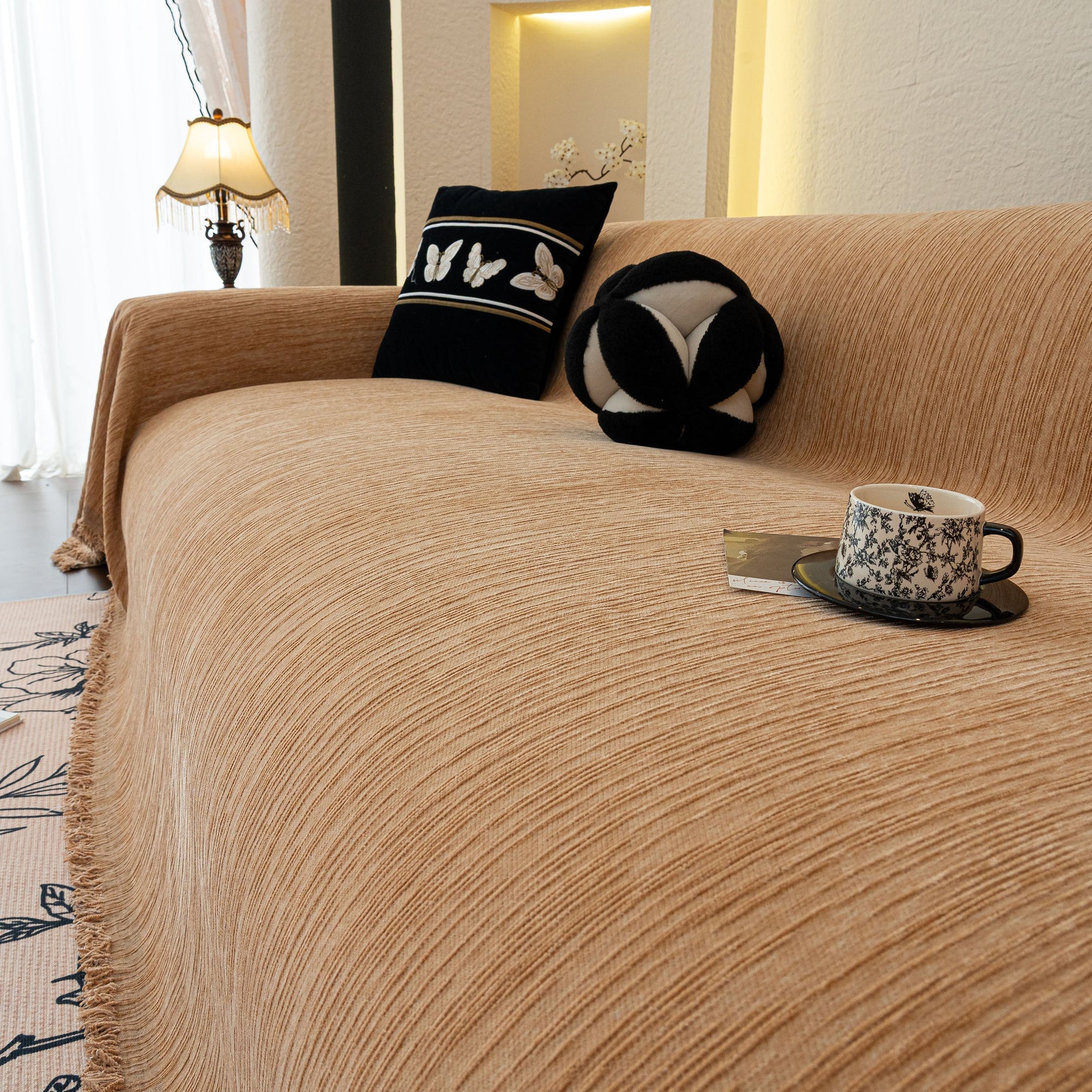 Washable Textured Sofa Cover Throw for Pets, Dogs Furniture Protector with Tassels - Ornate Home