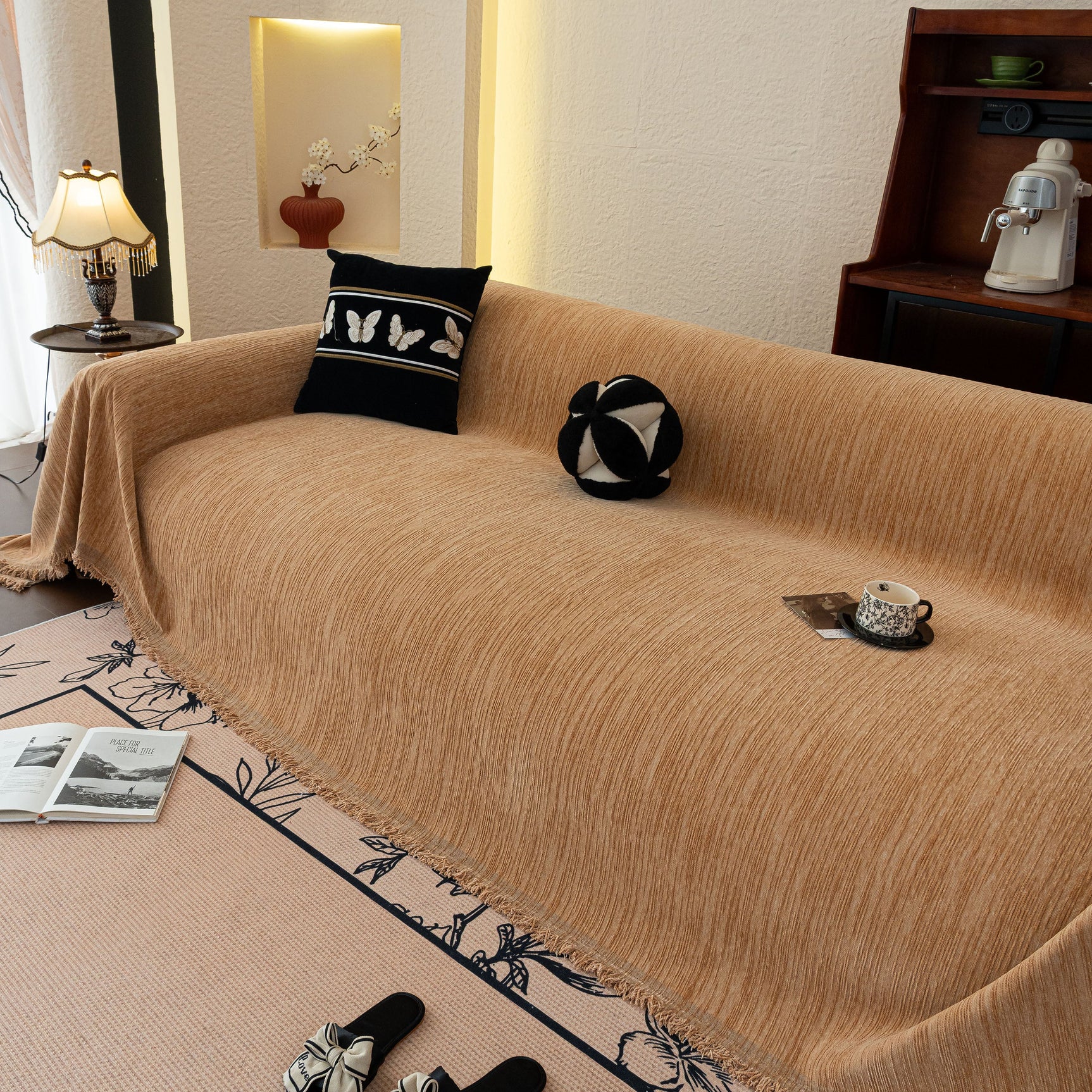 Washable Textured Sofa Cover Throw for Pets, Dogs Furniture Protector with Tassels - Ornate Home
