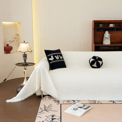 Washable Textured Sofa Cover Throw for Pets, Dogs Furniture Protector with Tassels - Ornate Home