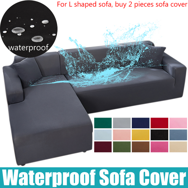 Water Resistant Sofa Cover for Living Room - Elastic Solid L Shaped Corner Sofa Cover - Fits 1/2/3/4 Seater Sofa, Couch, Armchair - Ornate Home