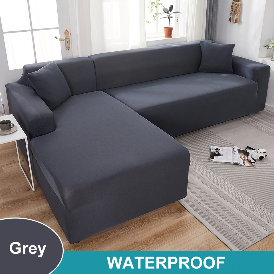 Water Resistant Sofa Cover for Living Room - Elastic Solid L Shaped Corner Sofa Cover - Fits 1/2/3/4 Seater Sofa, Couch, Armchair - Ornate Home