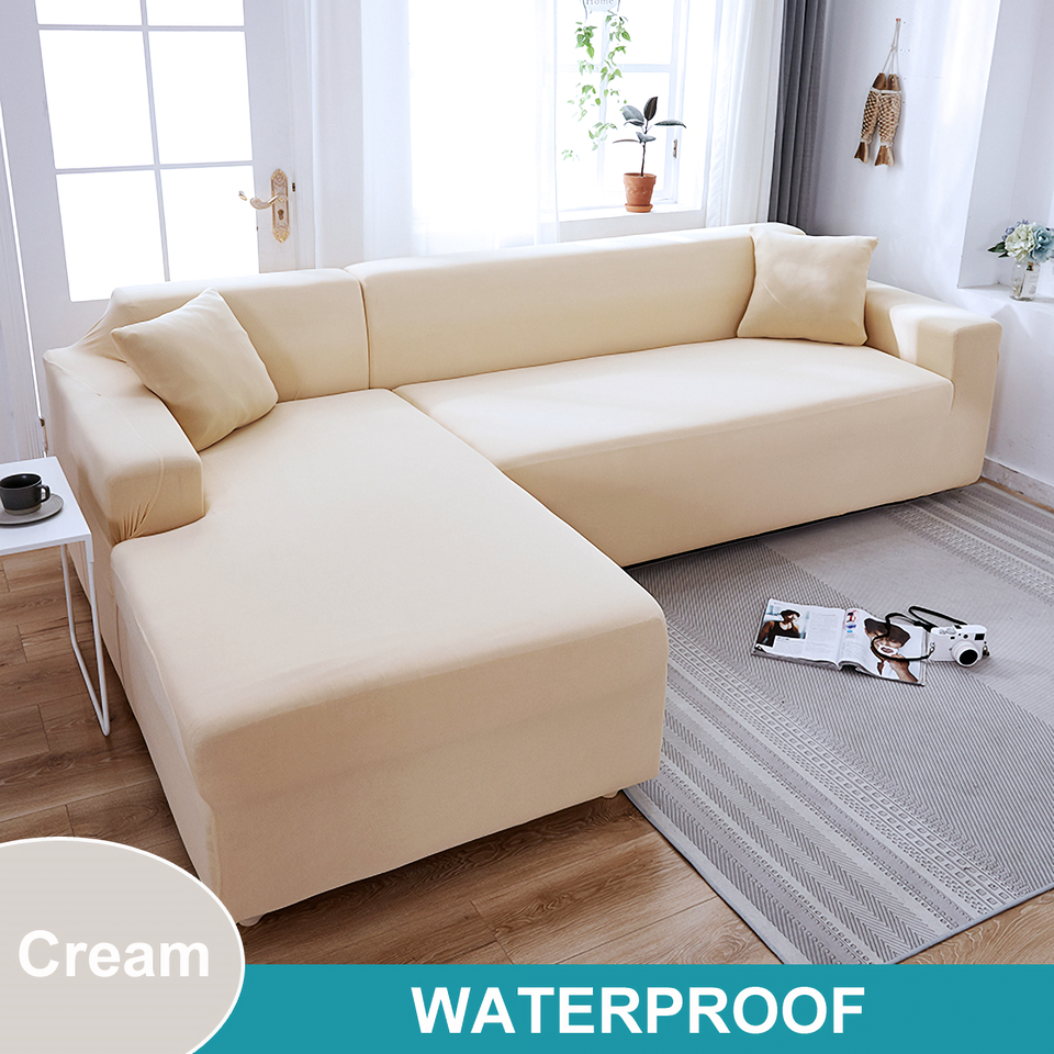 Water Resistant Sofa Cover for Living Room - Elastic Solid L Shaped Corner Sofa Cover - Fits 1/2/3/4 Seater Sofa, Couch, Armchair - Ornate Home