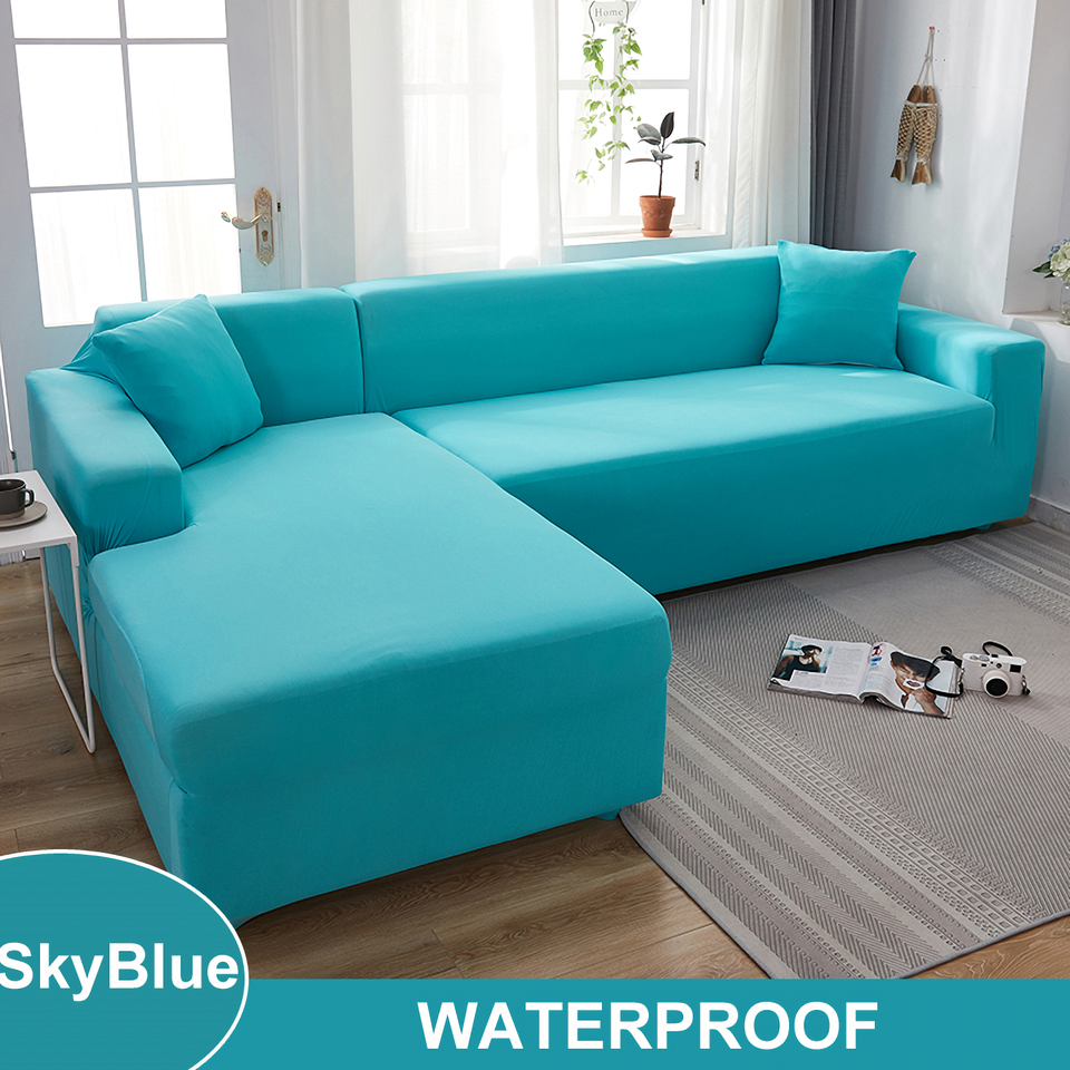 Water Resistant Sofa Cover for Living Room - Elastic Solid L Shaped Corner Sofa Cover - Fits 1/2/3/4 Seater Sofa, Couch, Armchair - Ornate Home