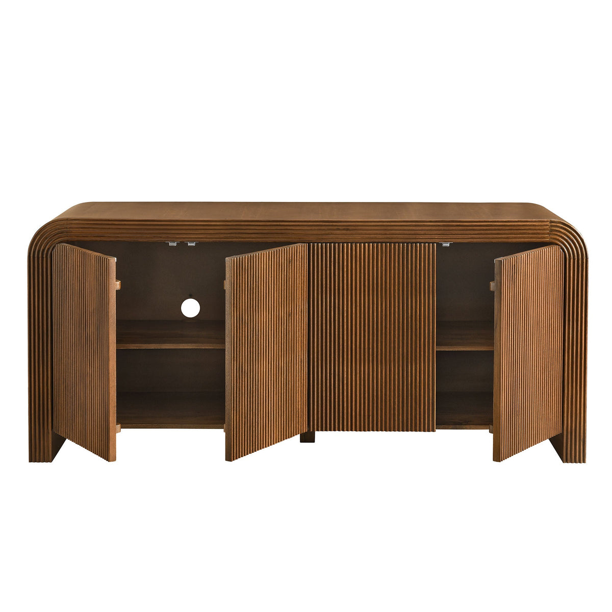 Waterflute Walnut 70" Fluted Sideboard Cabinet - Ornate Home