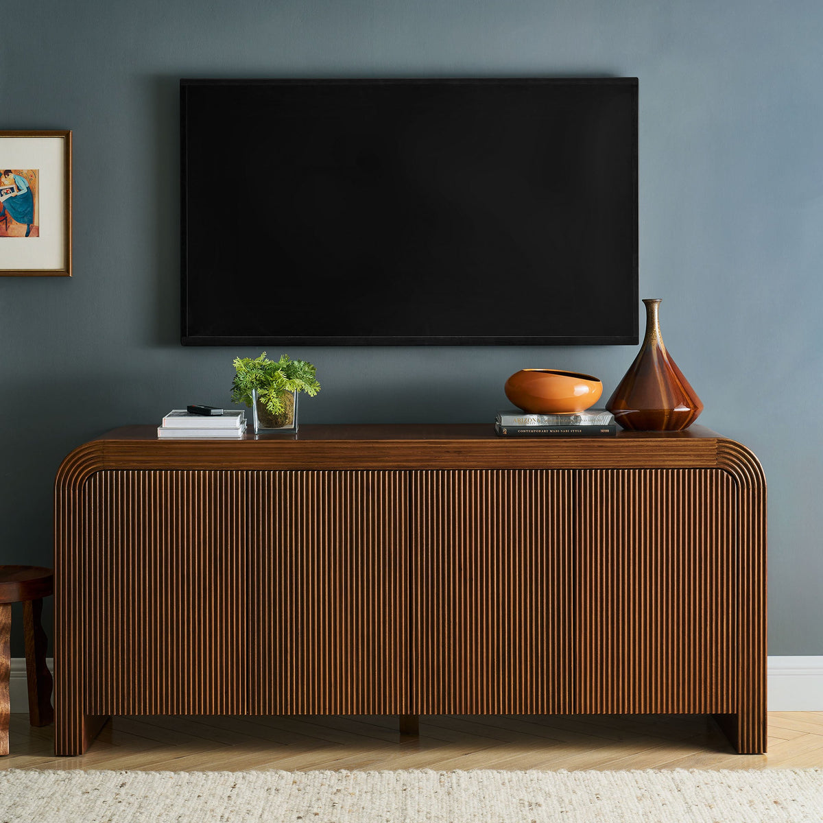 Waterflute Walnut 70" Fluted Sideboard Cabinet - Ornate Home