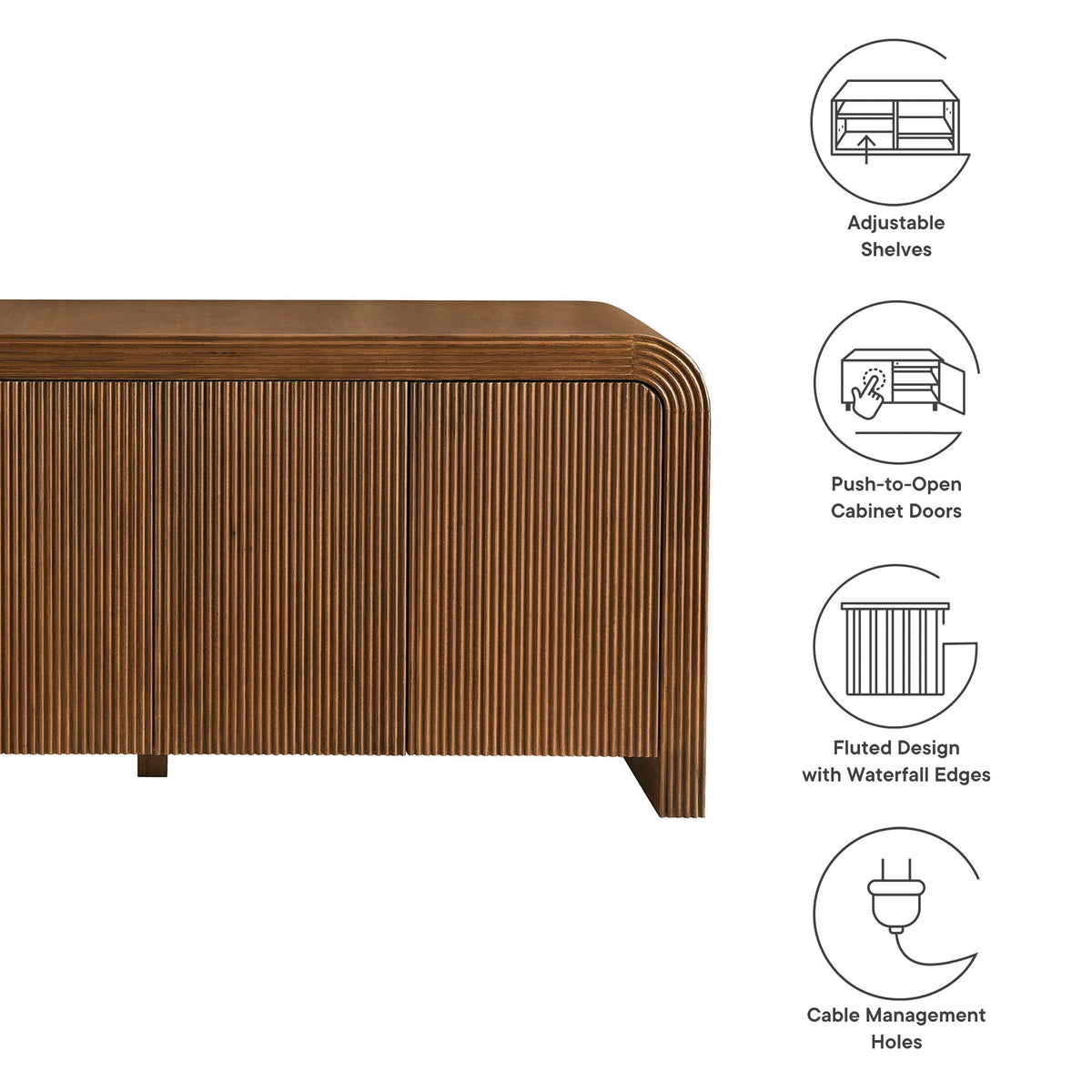 Waterflute Walnut 70" Fluted Sideboard Cabinet - Ornate Home