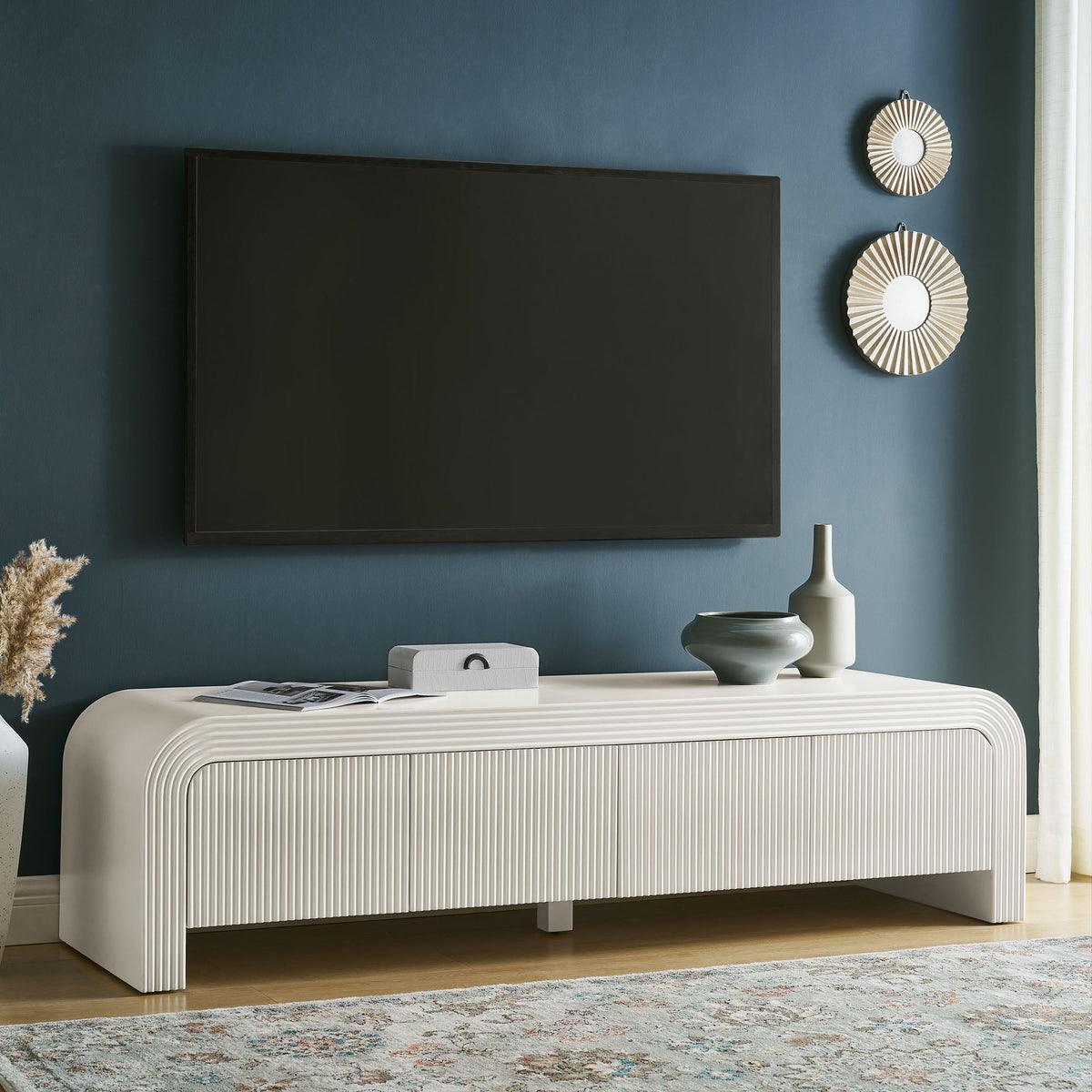 Waterflute White Matte 68" Fluted TV Stand - Ornate Home