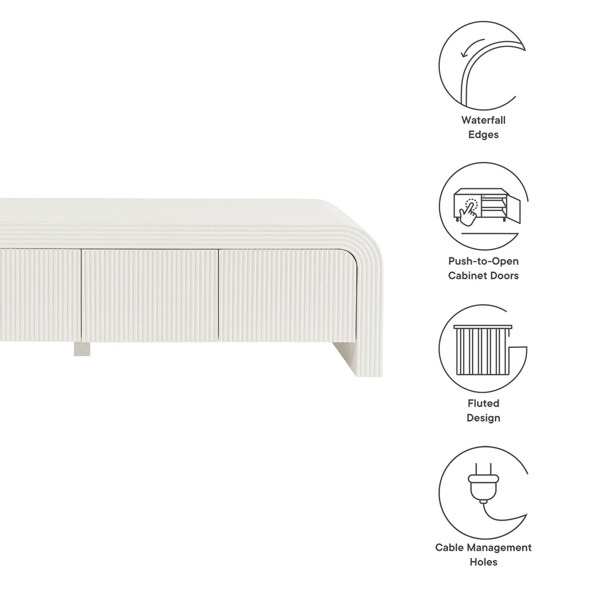 Waterflute White Matte 68" Fluted TV Stand - Ornate Home
