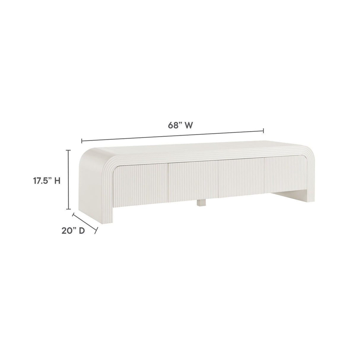 Waterflute White Matte 68" Fluted TV Stand - Ornate Home