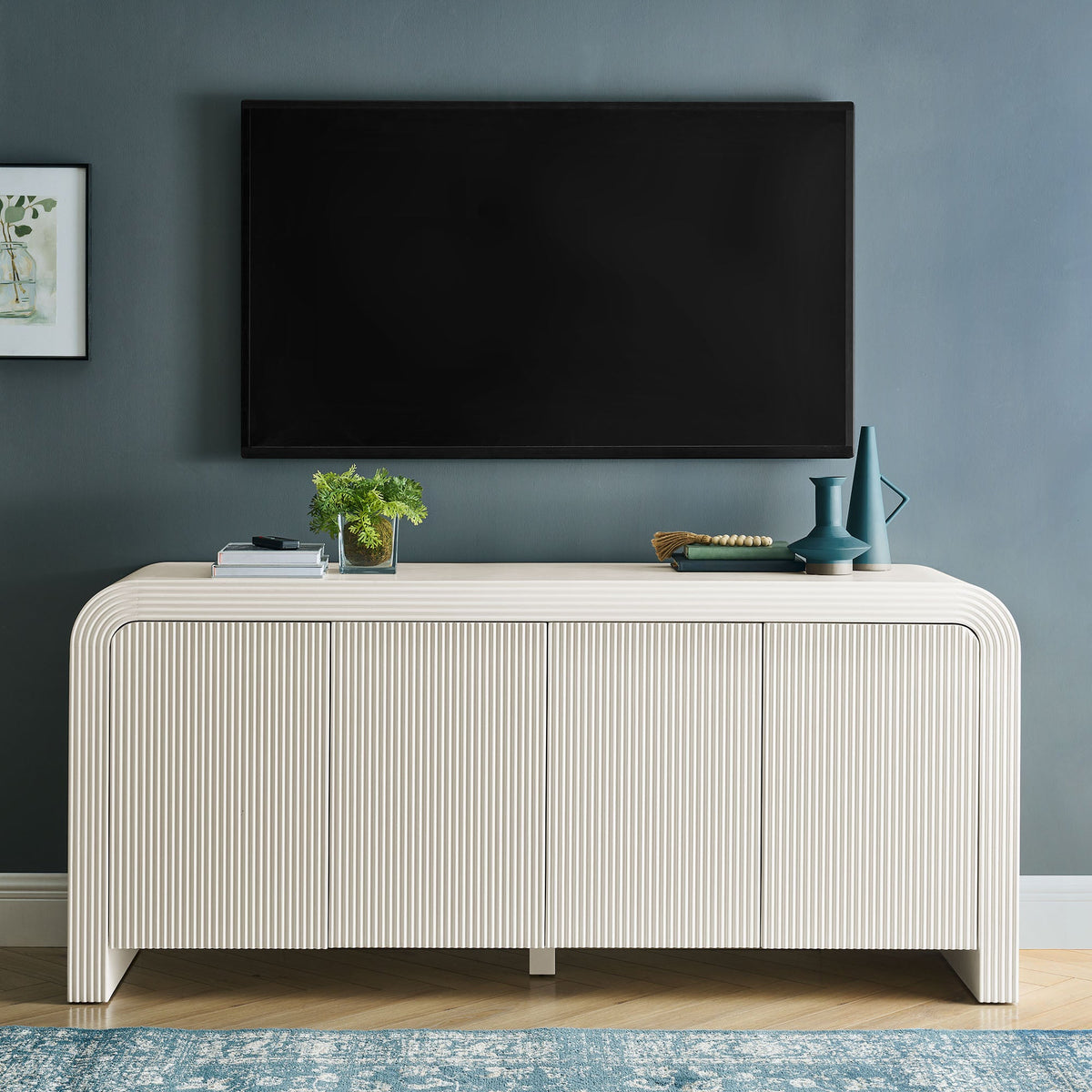 Waterflute White Matte 70" Fluted Sideboard Cabinet - Ornate Home