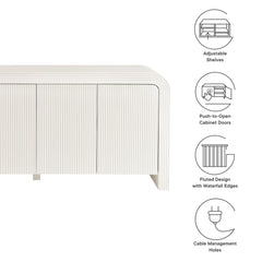 Waterflute White Matte 70" Fluted Sideboard Cabinet - Ornate Home