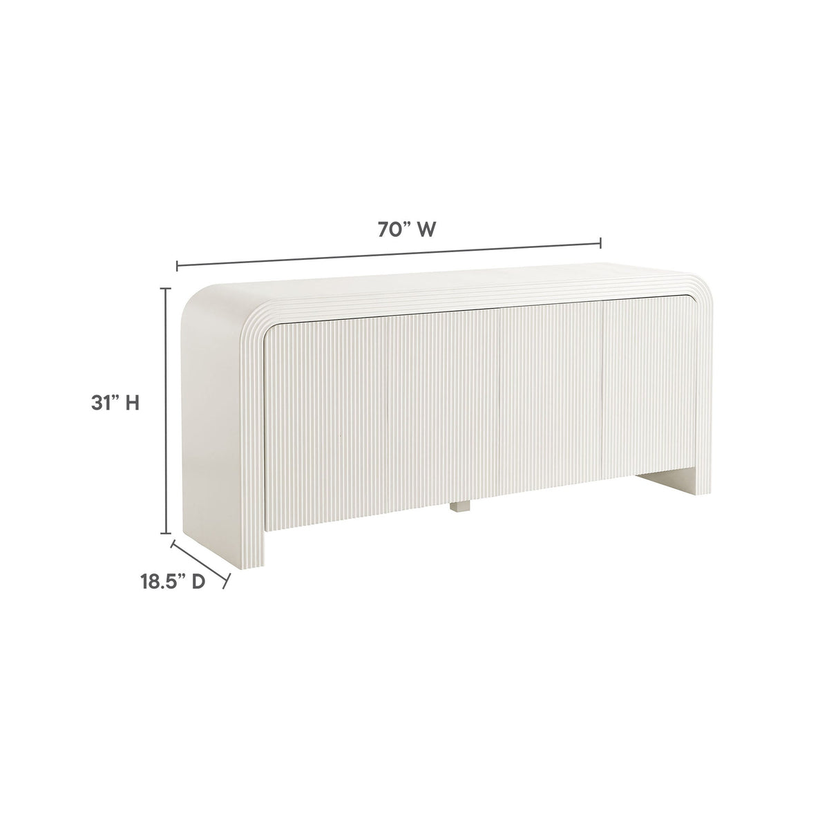 Waterflute White Matte 70" Fluted Sideboard Cabinet - Ornate Home