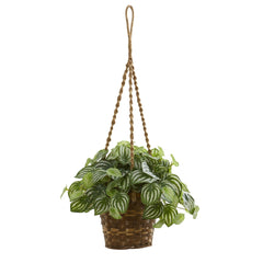 Watermelon Peperomia Artificial Plant in Hanging Basket (Real Touch) - Ornate Home