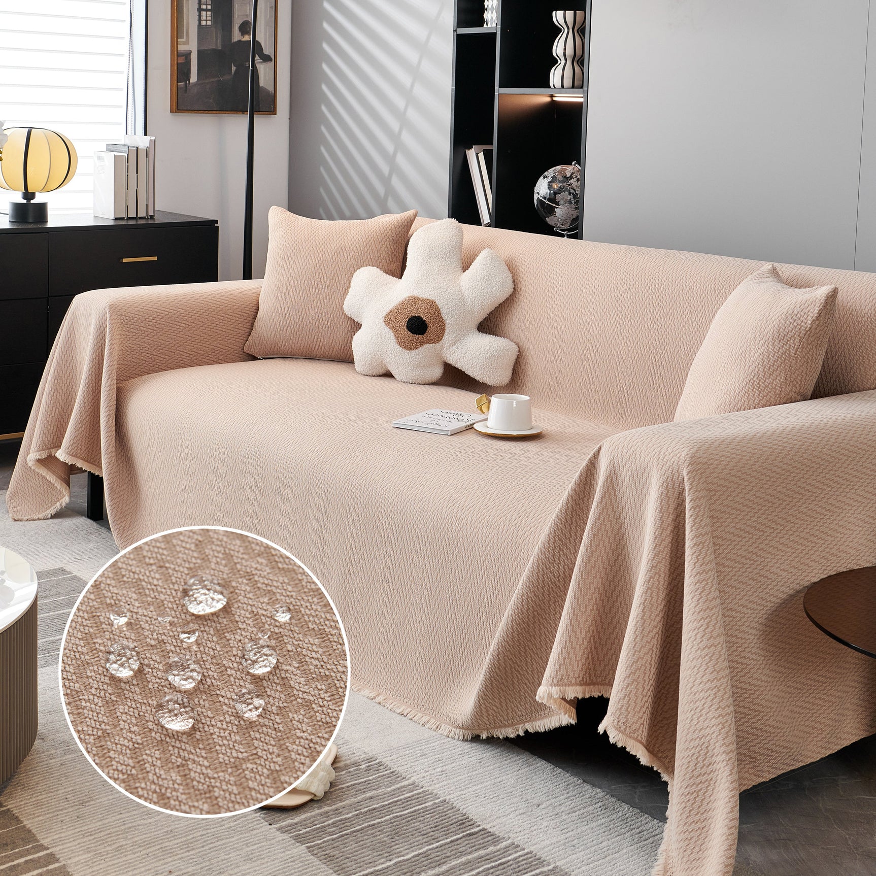 Waterproof Scratch Proof Herringbone Large Throw Blanket for Couch, Chenille Couch Cushion Covers for Pets - Ornate Home