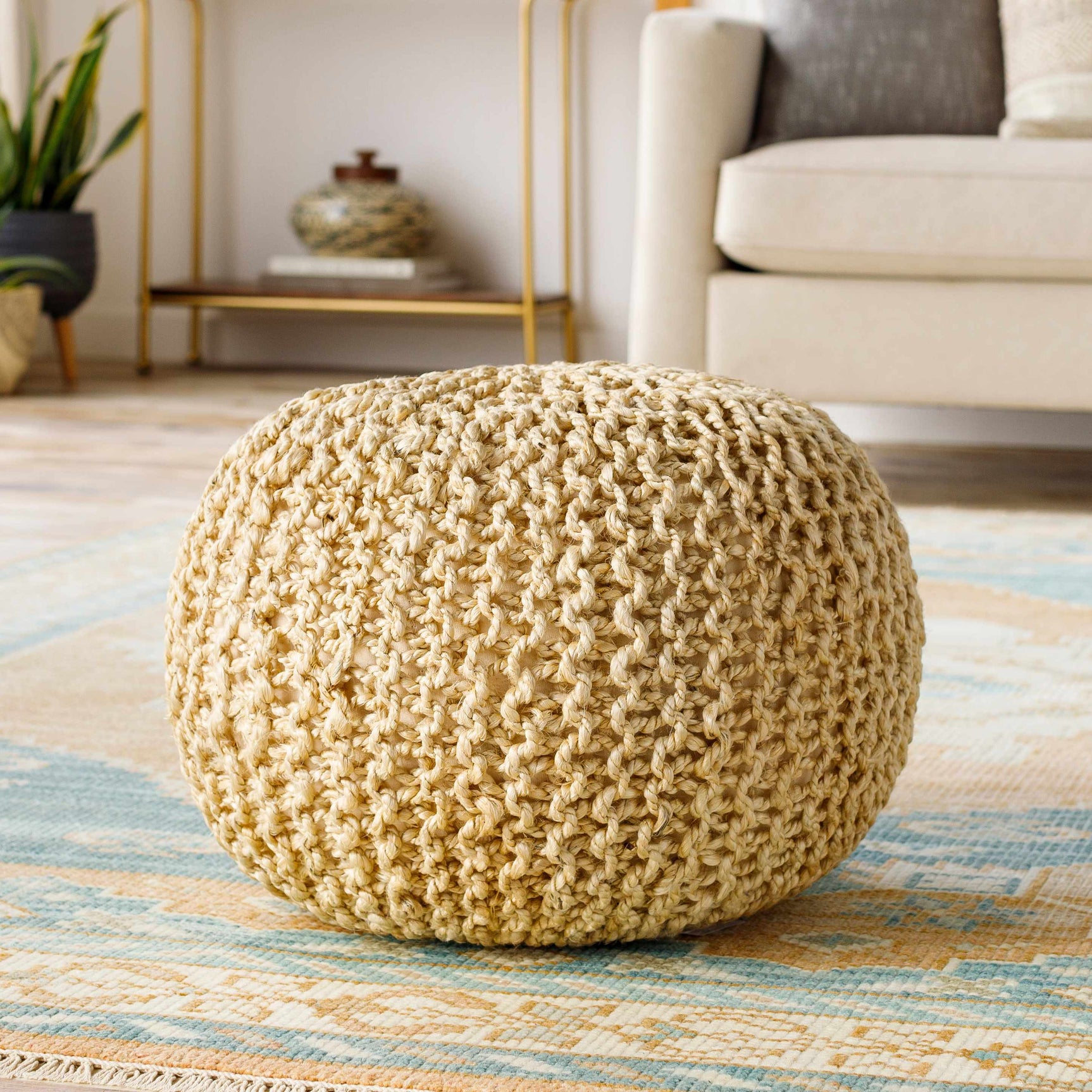 Watseka Jute Knitted Pouf - Ornate Home
