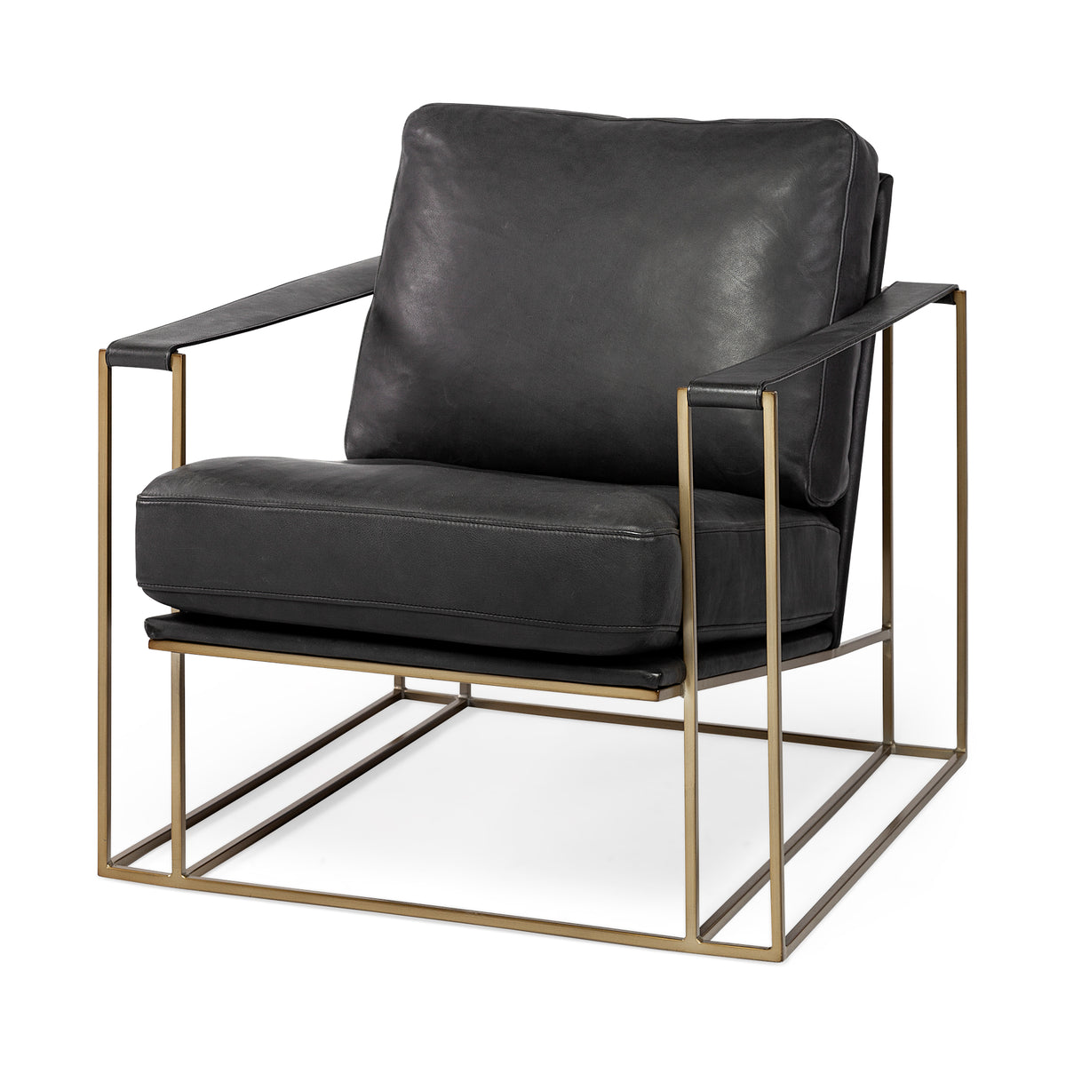 Watson Black/Gold Leather Wrap Metal Frame Accent Chair - Ornate Home