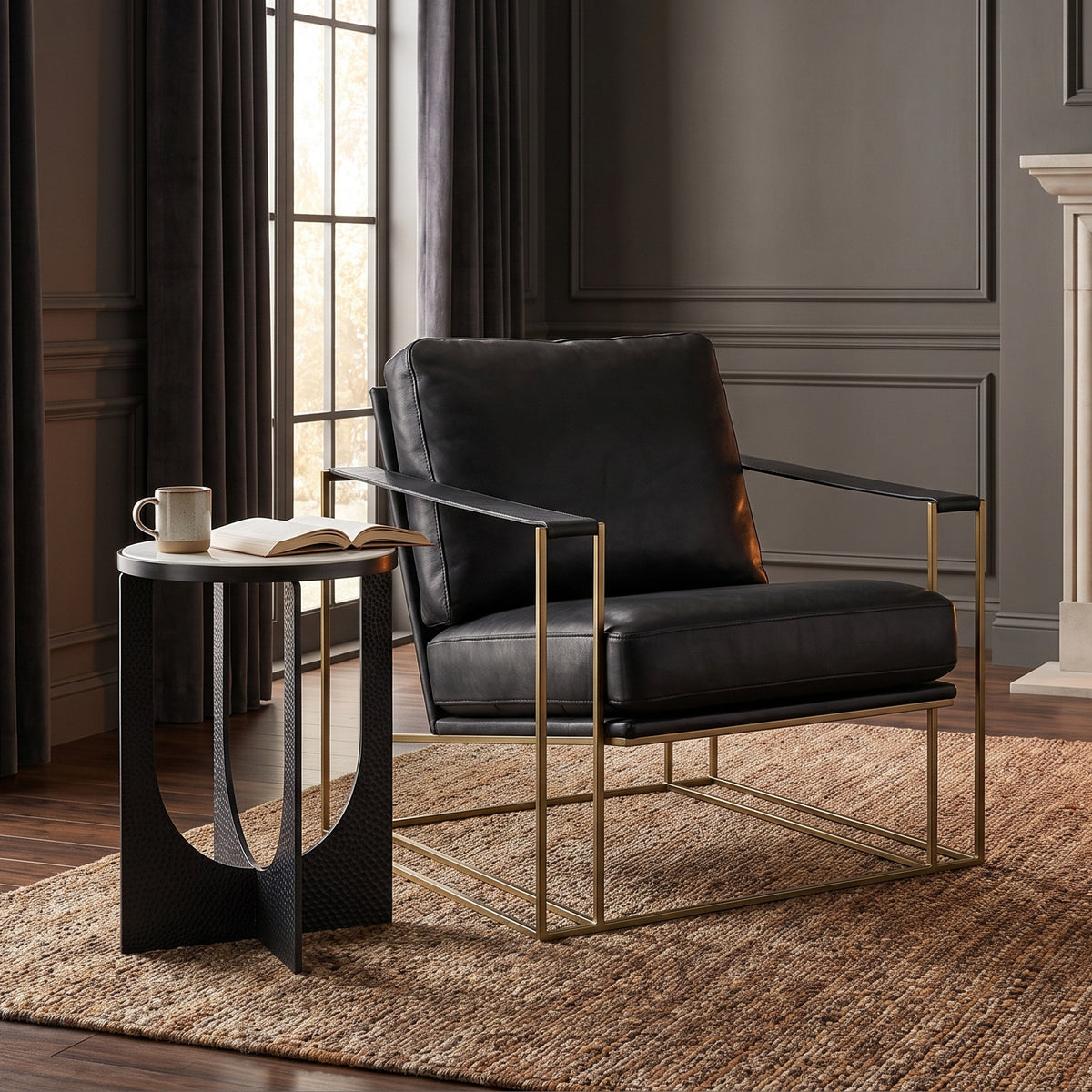 Watson Black/Gold Leather Wrap Metal Frame Accent Chair - Ornate Home