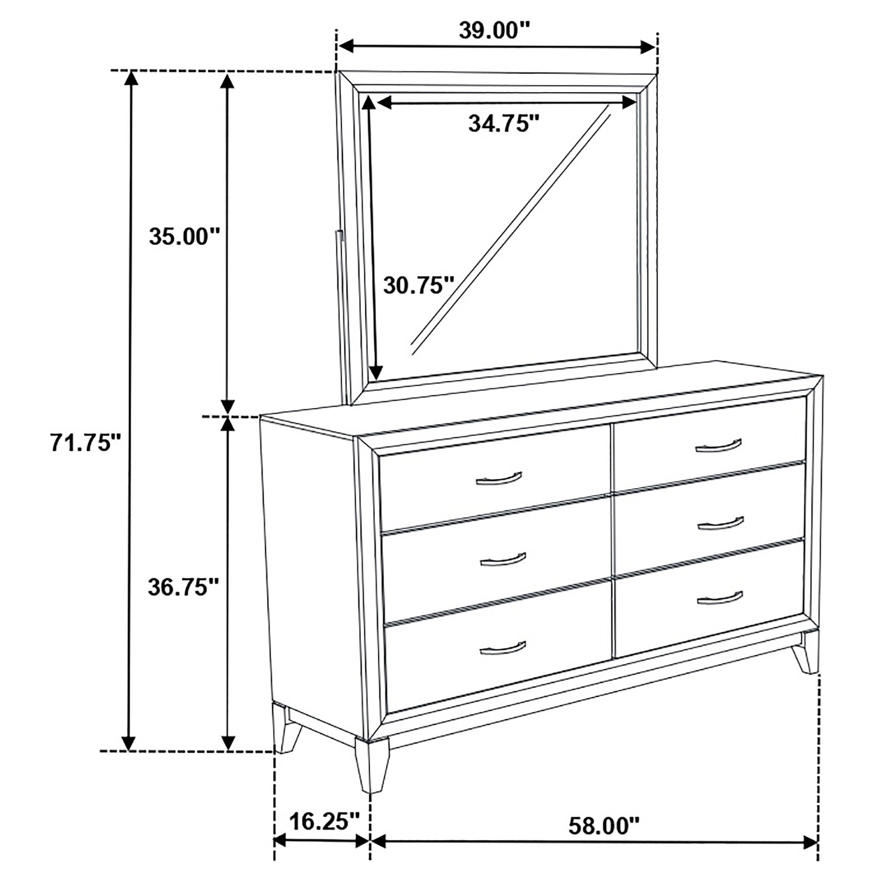 Watson Light Taupe 6-drawer Bedroom Dresser and Mirror - Ornate Home