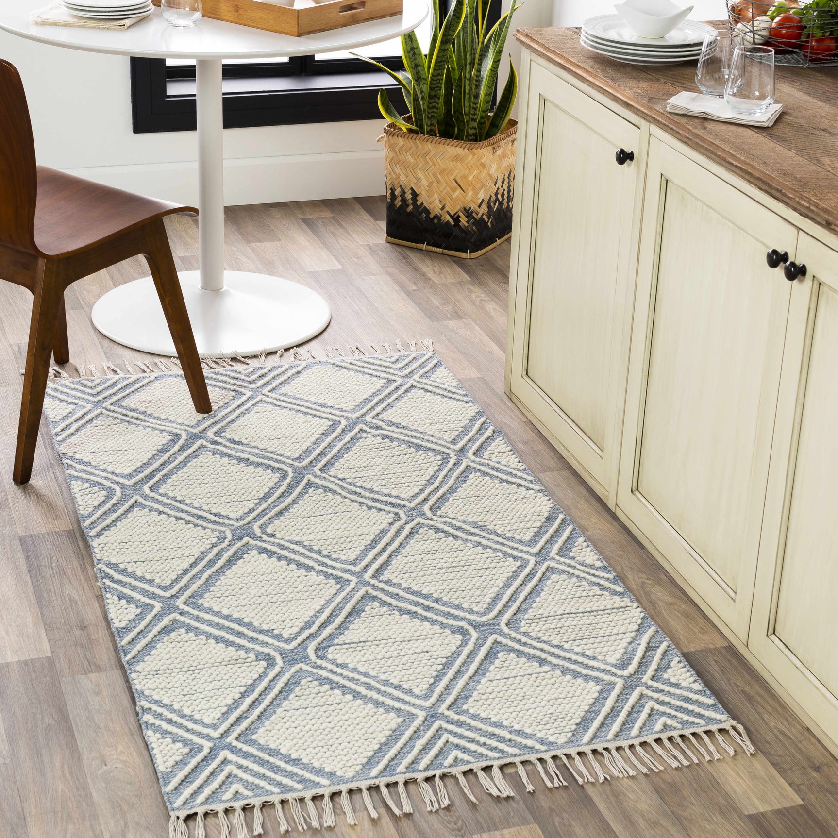 Wausa Denim Trellis on Cream Cotton/wool Rug - Clearance - Ornate Home