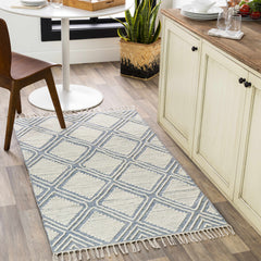 Wausa Denim Trellis on Cream Cotton/wool Rug - Clearance - Ornate Home