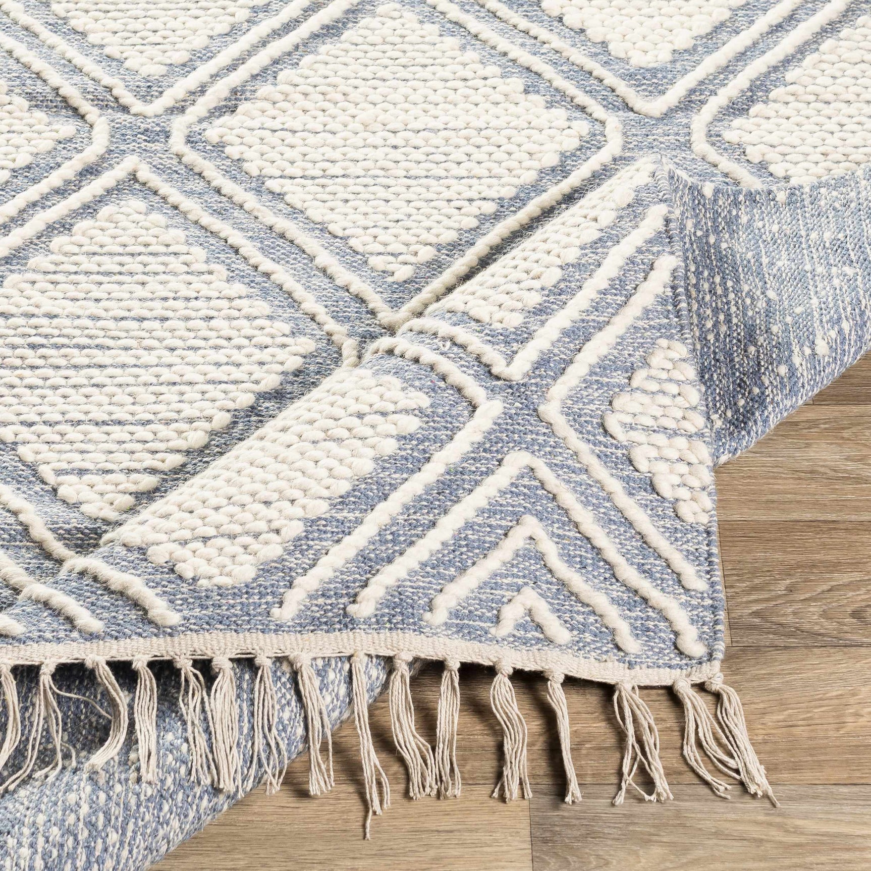 Wausa Denim Trellis on Cream Cotton/wool Rug - Clearance - Ornate Home