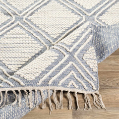 Wausa Denim Trellis on Cream Cotton/wool Rug - Clearance - Ornate Home