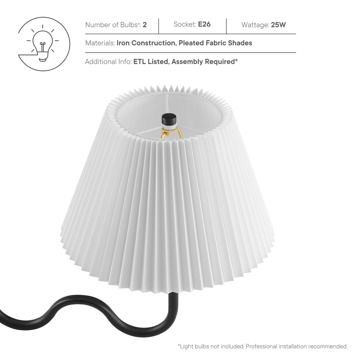 Wave Black Squiggle 2-Arm Pendant Light - Ornate Home