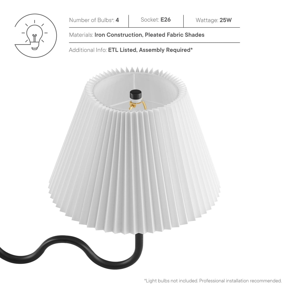 Wave Black Squiggle 4-Arm Pendant Light - Ornate Home