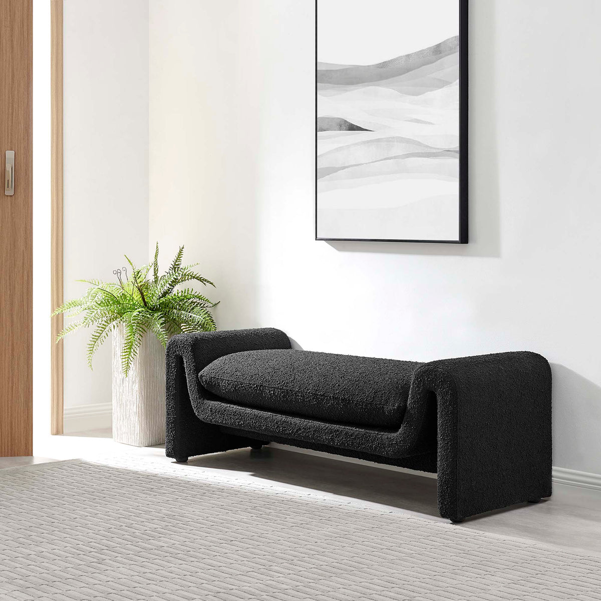 Waverly Black Boucle Fabric Bench - Ornate Home