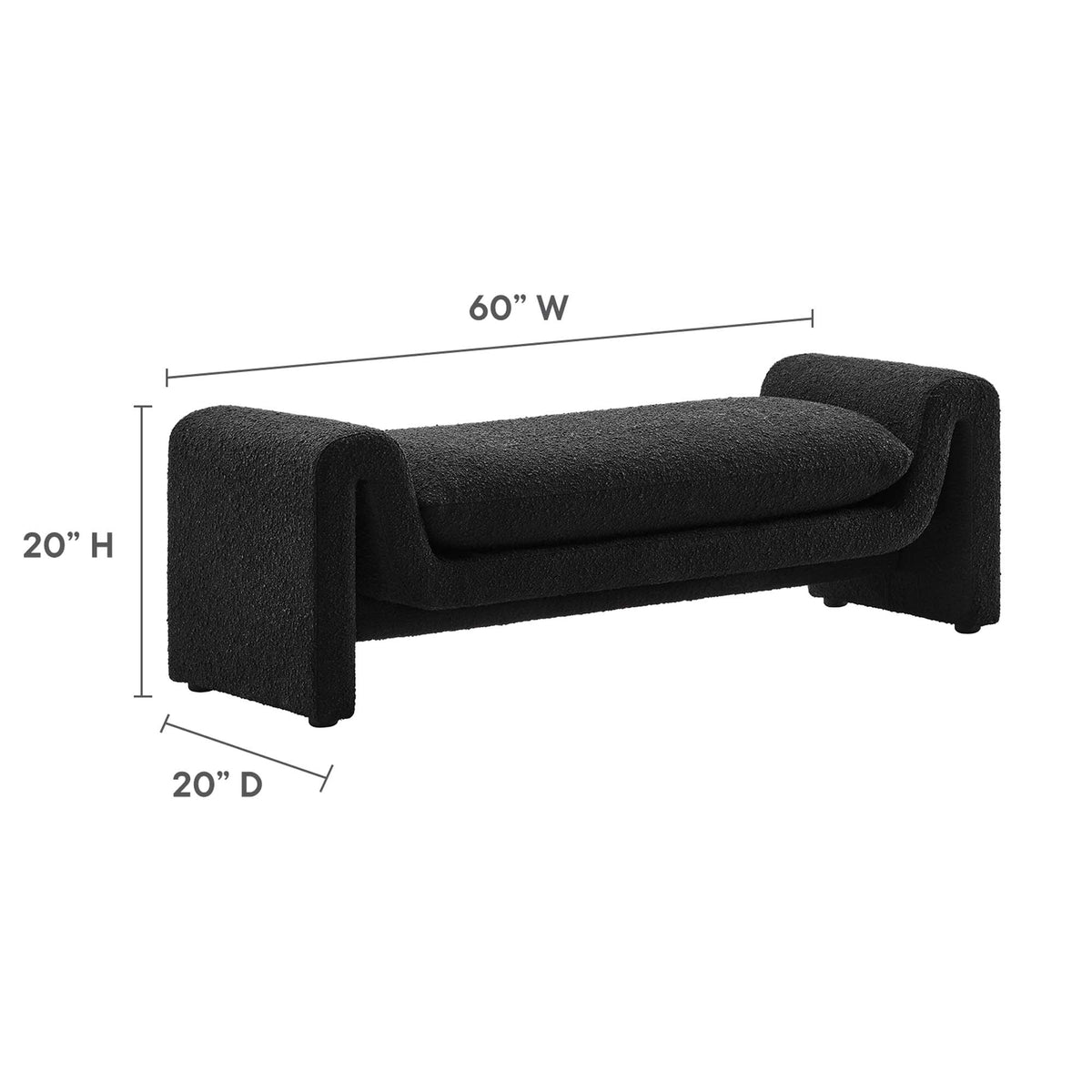 Waverly Black Boucle Fabric Bench - Ornate Home
