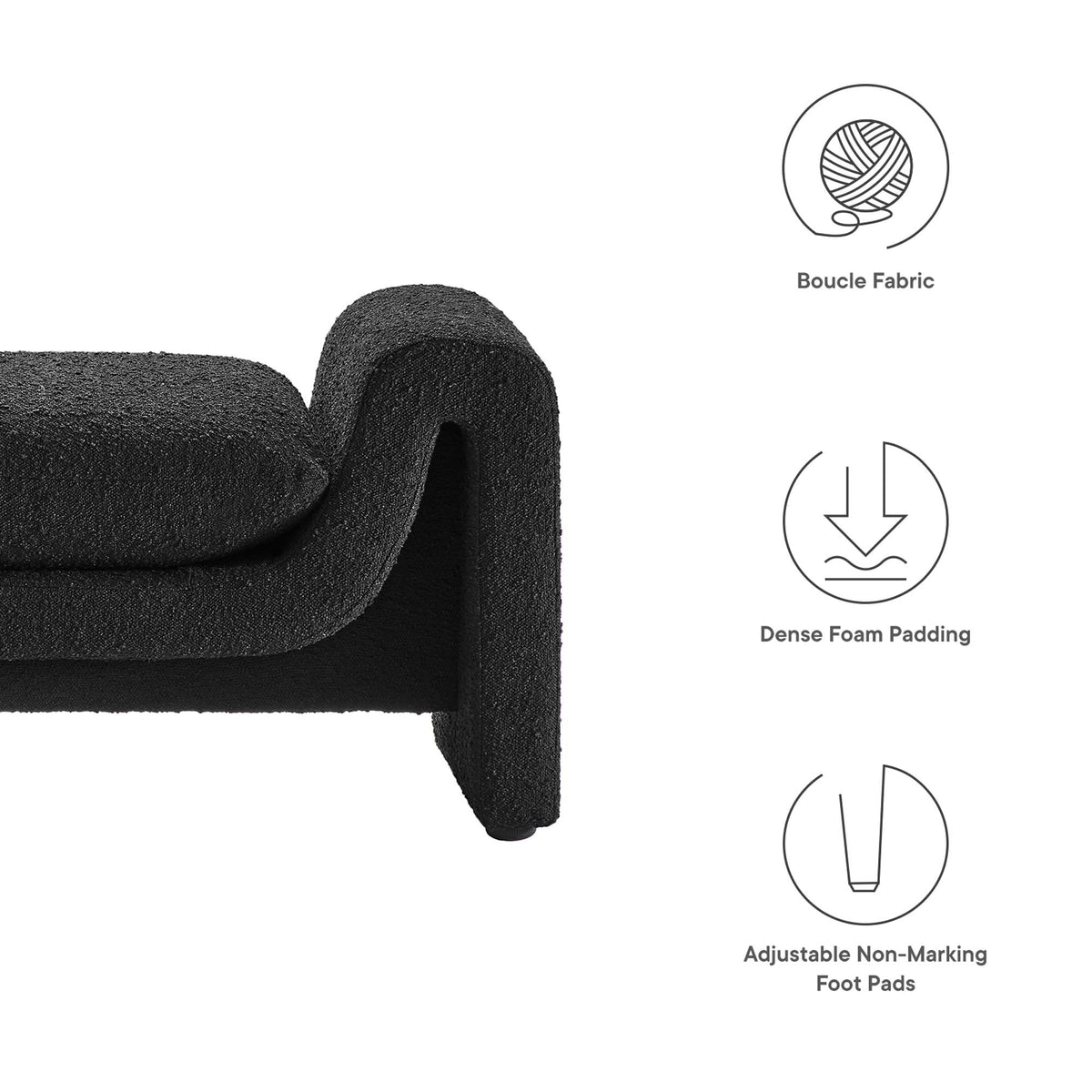 Waverly Black Boucle Fabric Bench - Ornate Home