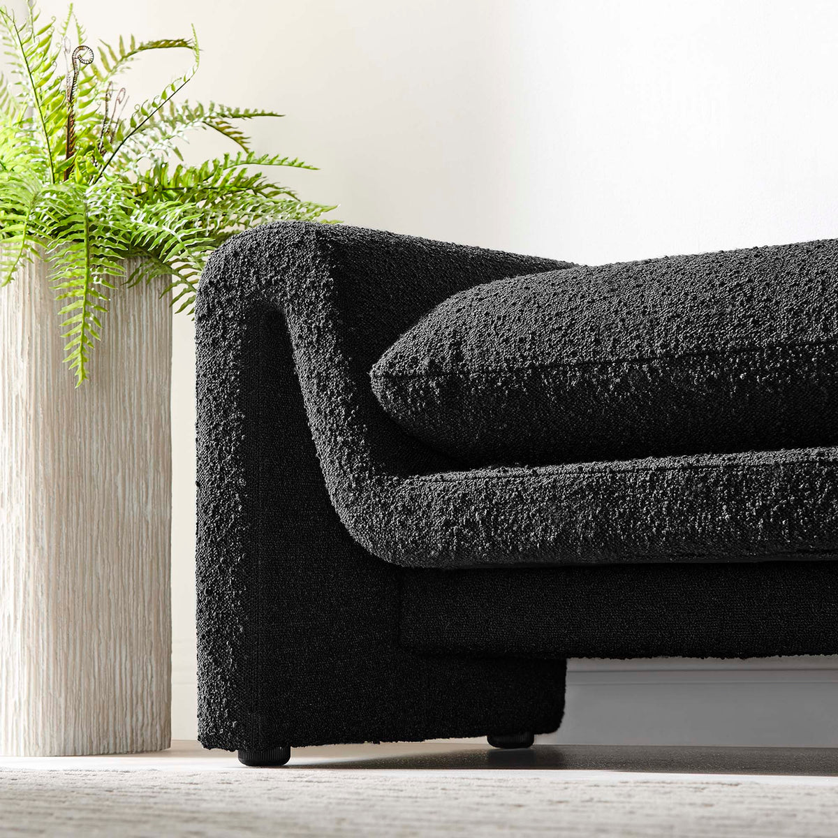 Waverly Black Boucle Fabric Bench - Ornate Home