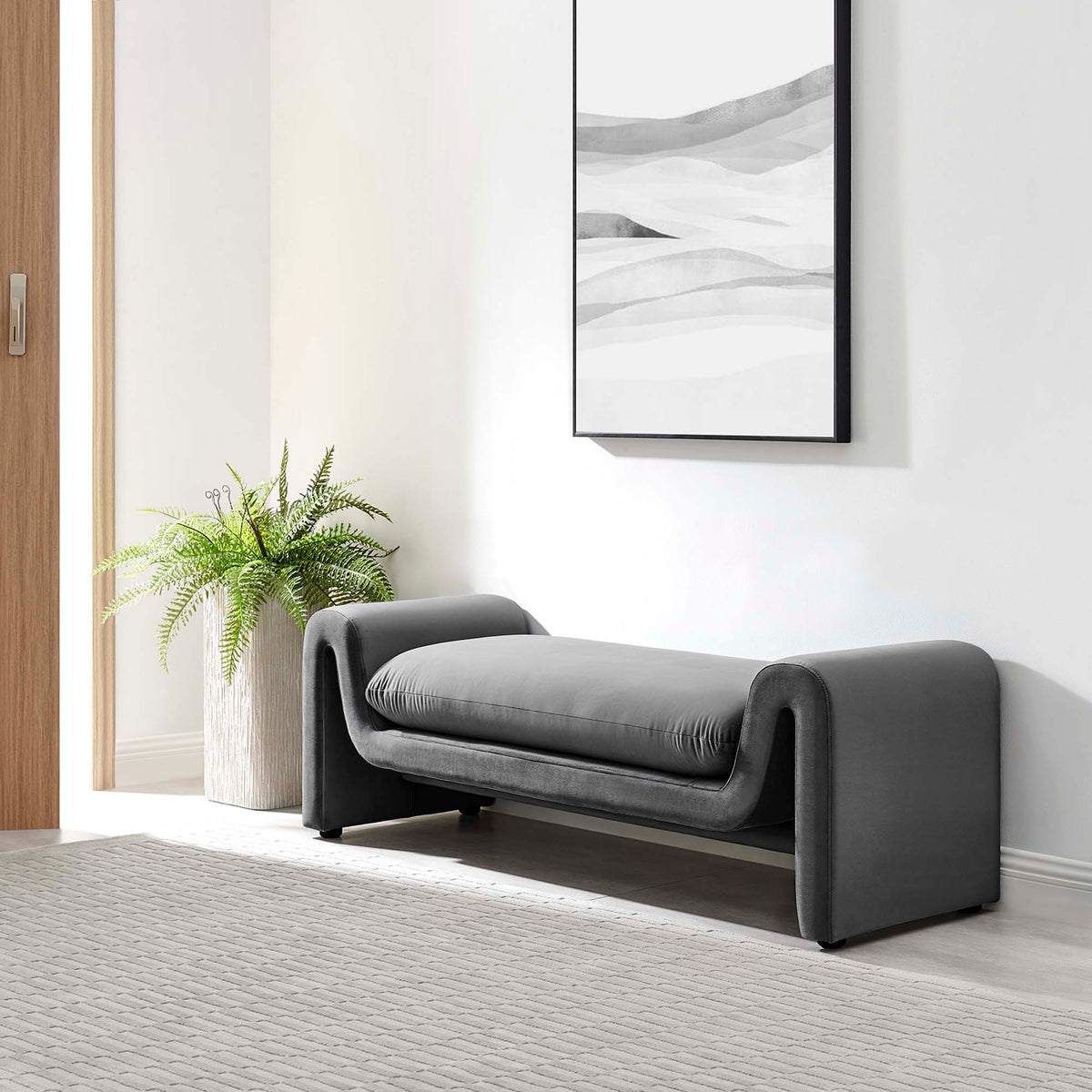 Waverly Gray Performance Velvet Bench - Ornate Home