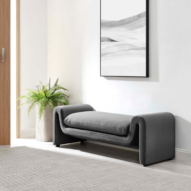 Waverly Gray Performance Velvet Bench - Ornate Home